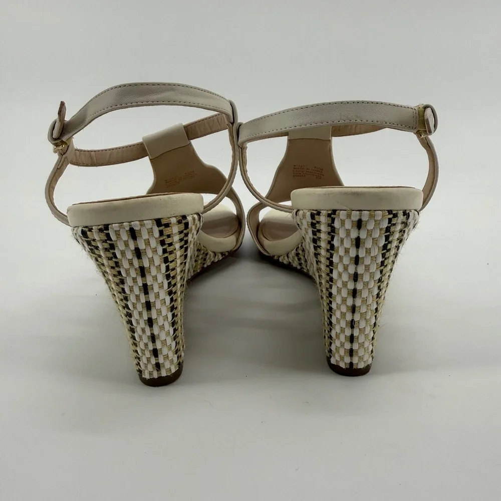 Cole Haan Maddie Ivory Leather T-Strap Woven Wedge Sandals W14877‎ Womens 9.5B